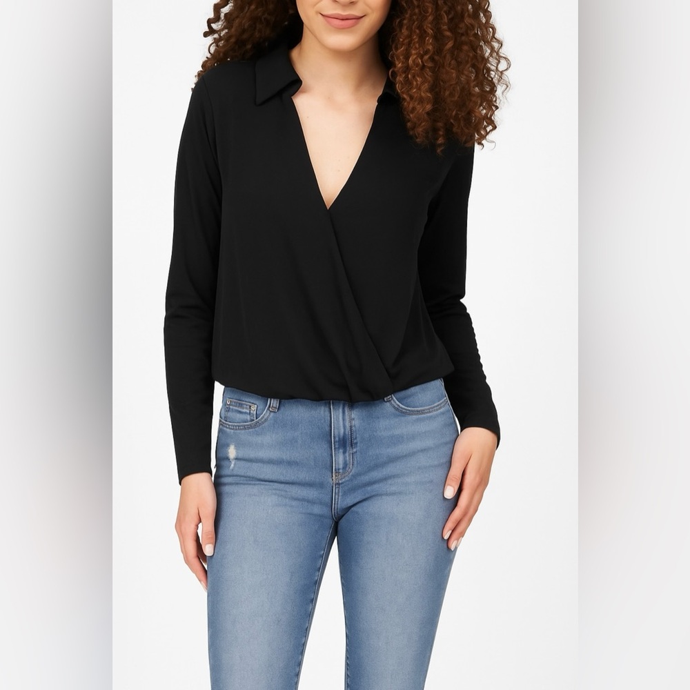 Ann Taylor XSP petite wrap shape blouse top long sleeve collar XS